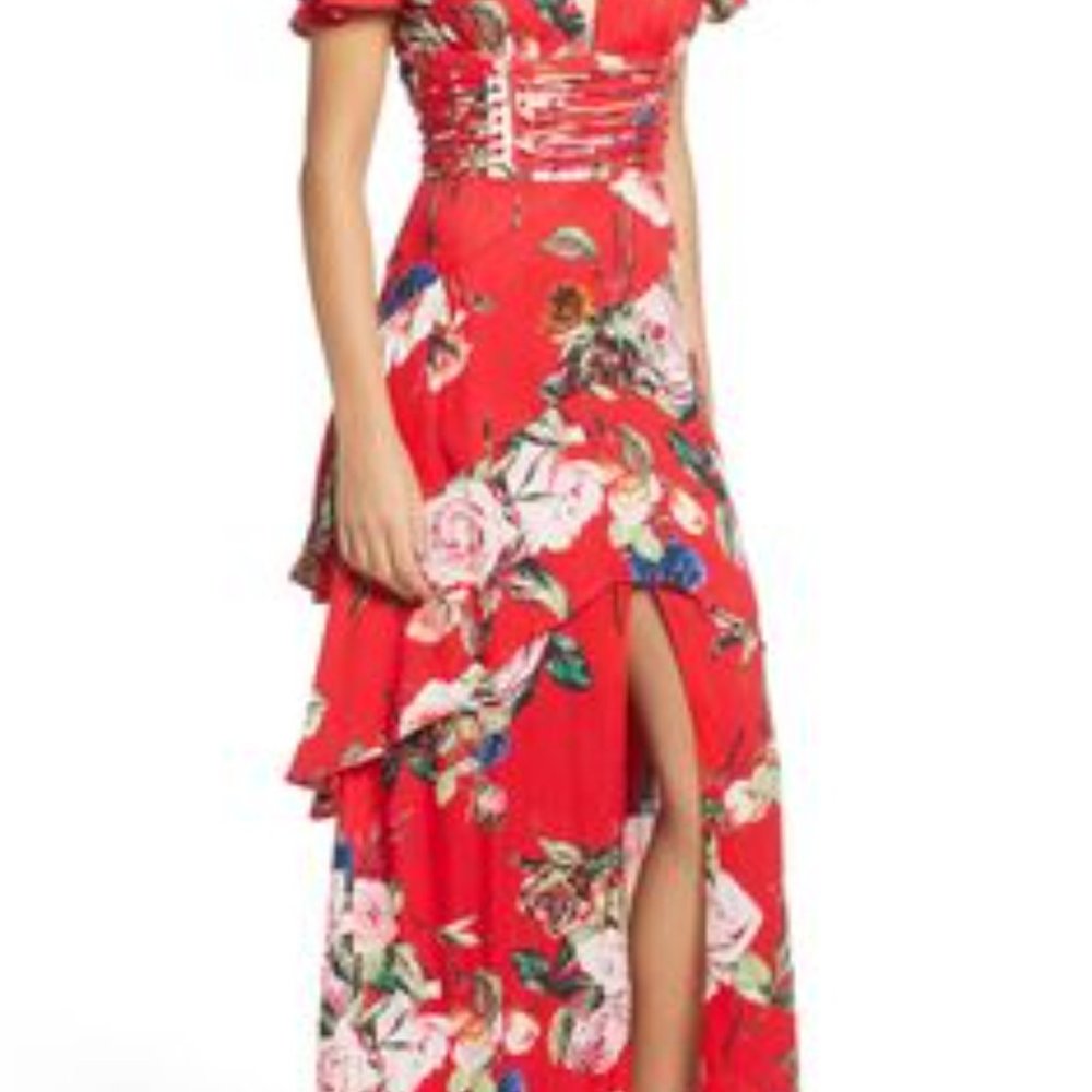 AFRM "Micah" Corset Maxi Floral Red Dress